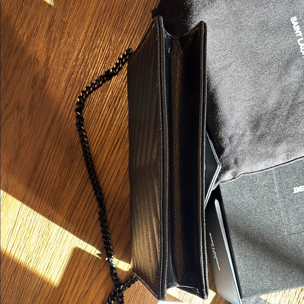 Authentic CASSANDRE ENVELOPE CHAIN X body purse-GRAIN DE POUDRE -black Receipt - Picture 8 of 9